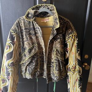 Free People Black and Cream Patterned Jacket